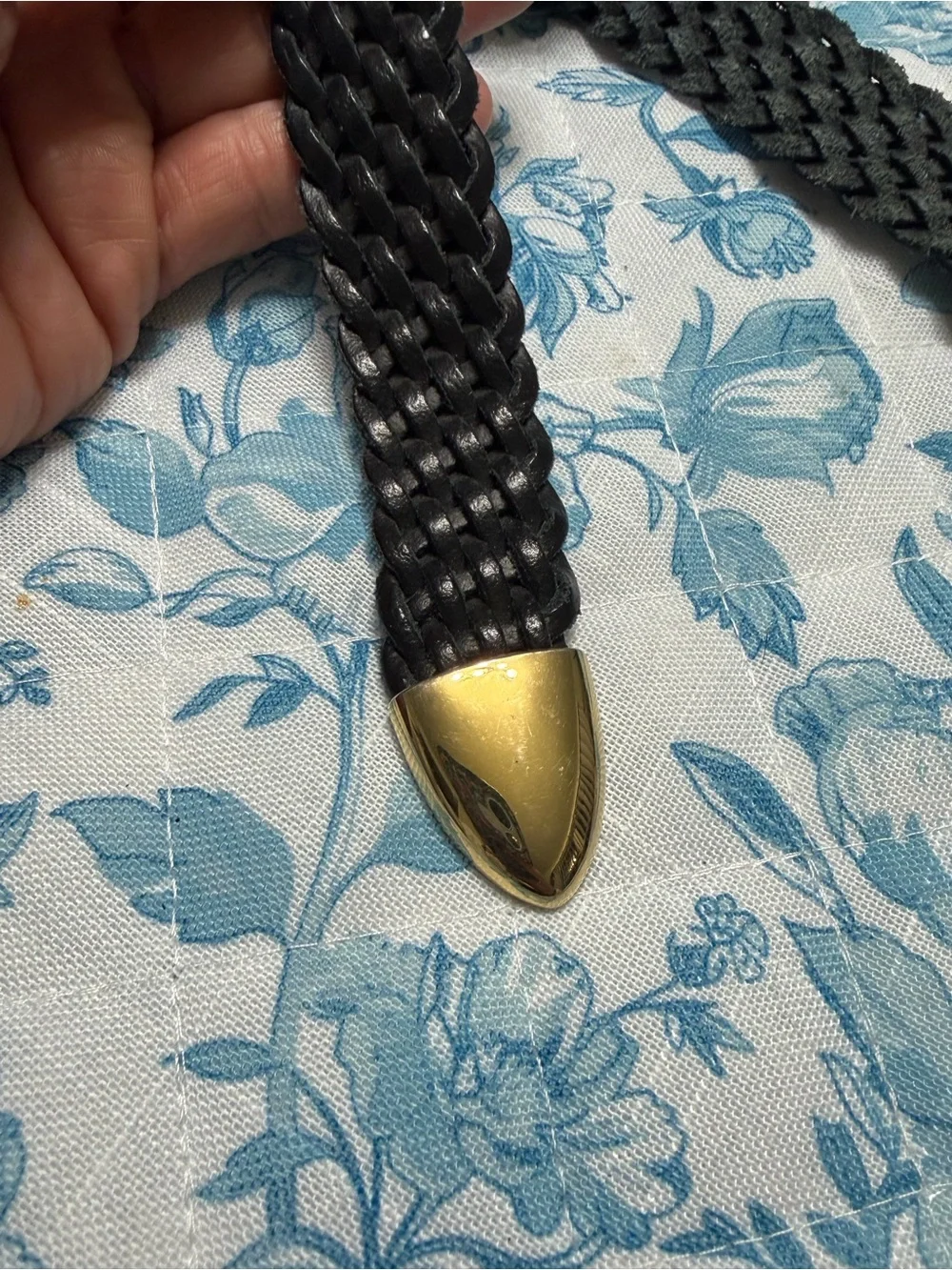 Vintage Honors Black Woven leather belt gold buckle hardware M , 34” waist